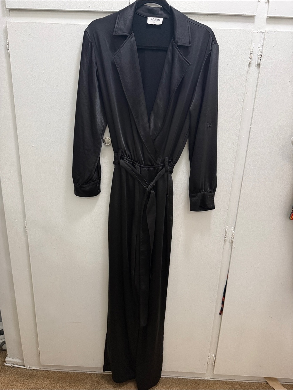 LNA Black Satin Silky Wrap Jumpsuit small